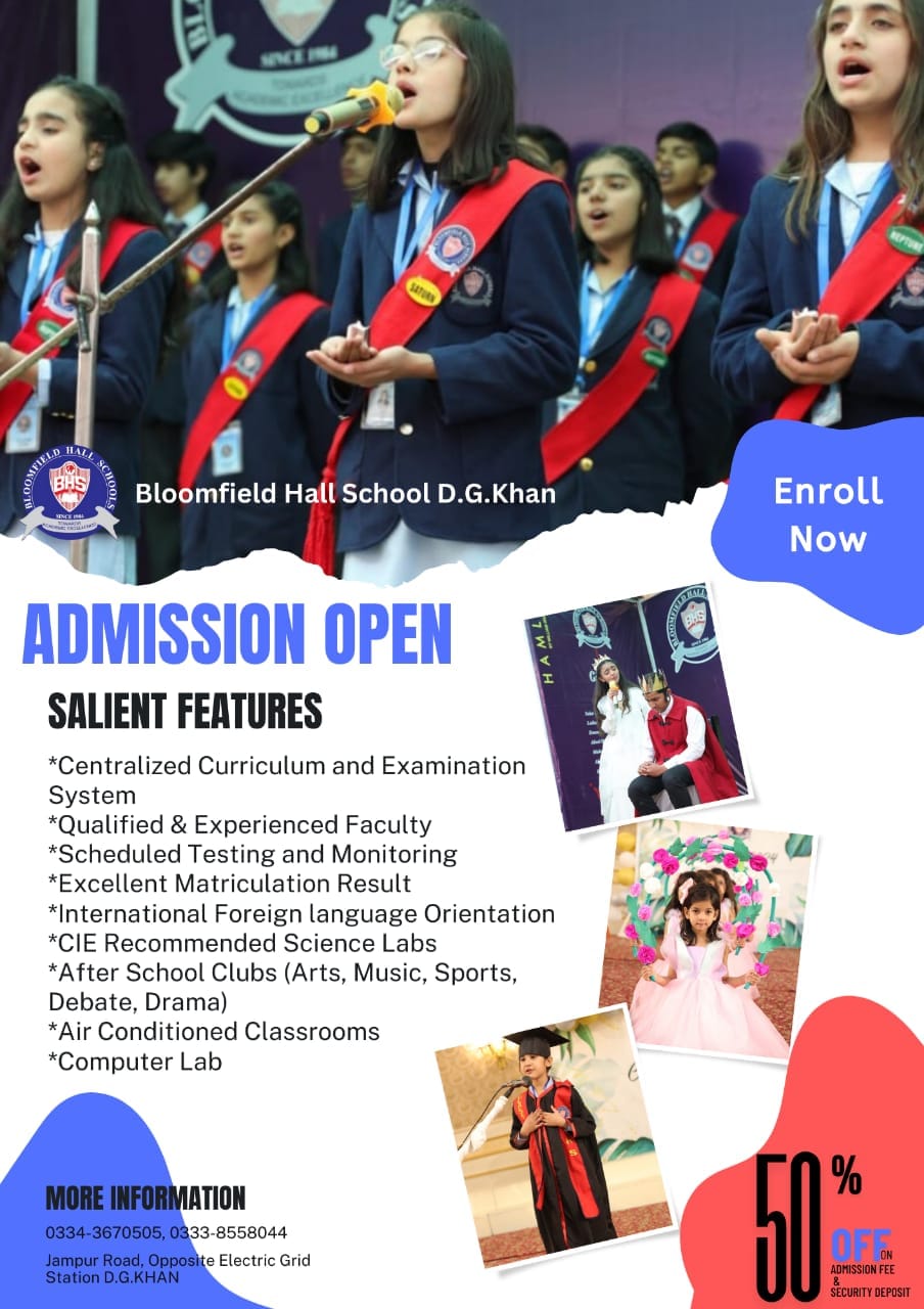 Admission Open in Bloomfield Hall School DG Khan